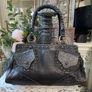 Claudia black leather satchel shoulder bag